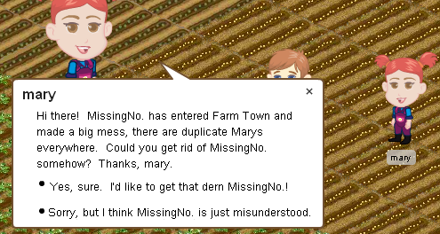 Edited version of my FarmTown glitch screenshot that references MissingNo.